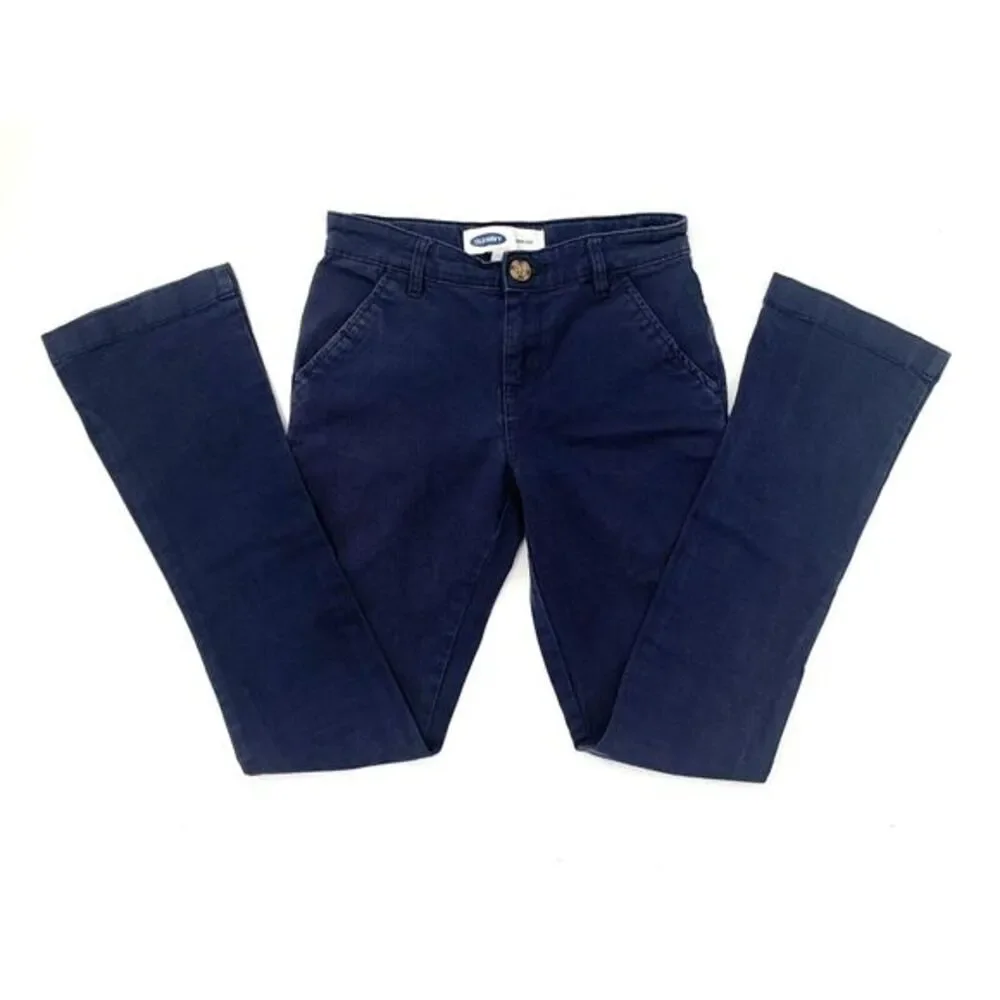 Old Navy Navy Blue Twill Boot Cut Adjustable Waist Girl's Pants Size 14 Slim‎
